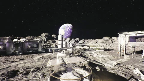 Mining site under stars illuminated by machinery and glowing lights 스톡 동영상 341833138