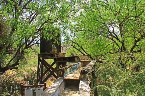 Mining Sluice on La Posta Quemada Ranch in Colossal Cave Mountain Park Stock Photos