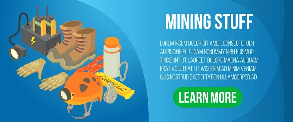Mining stuff concept banner, isometric style 스톡 일러스트