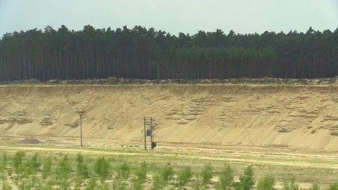 Mining for surface mining extraction of building yellow sand, devastation Stock Footage 87549412