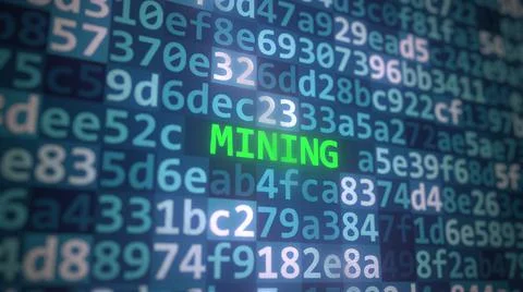 MINING text and program code on the computer screen. 3D rendering Stock Illustration