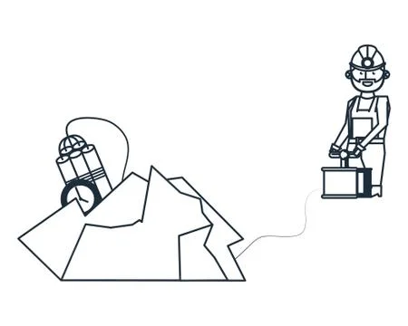 Mining with tnt and worker with detonator Stock Illustration