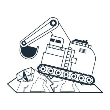 Mining tools and elements black and white Stock Illustration