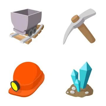Mining tools and minerals industry concept set Stock Illustration