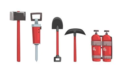 Mining Tools Vector Set. Coal and Other Minerals Extraction Concept Stock Illustration