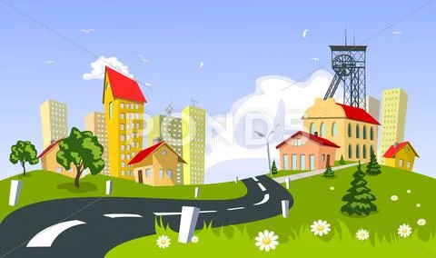 Mining town, vector Stock Illustration