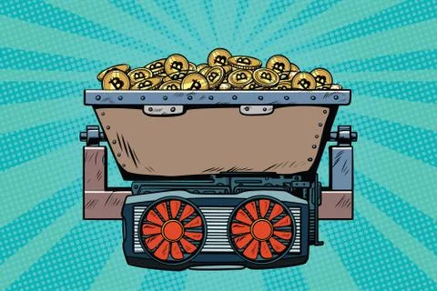 Mining trolley with cryptocurrency bitcoin イラスト素材