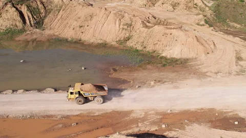 Mining truck transportation sand in open-pit mine, drone view. 스톡 동영상 195762006