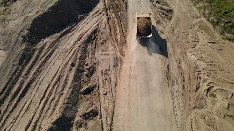 Mining truck transported sand from the open pit. Stockbeeldmateriaal 156625017