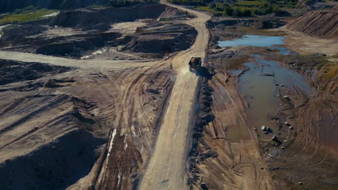 Mining truck transported sand from the open pit. Stockbeeldmateriaal 156626124