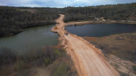 Mining truck transports limestone from opecast, drone view. Stock Footage 190876360