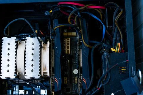 Mining from two video cards. Open system unit Stock Photos