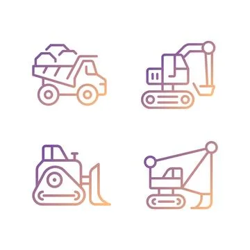 Mining vehicles pixel perfect gradient linear vector icons set 스톡 일러스트
