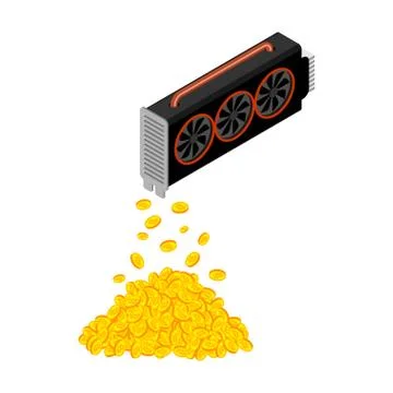 Mining video card. Miner of GPU. Technology extraction crypto currency. Virtu Illustrazione stock
