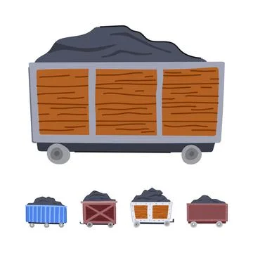 Mining wagon carrying coal with different industrial carts Stock Illustration