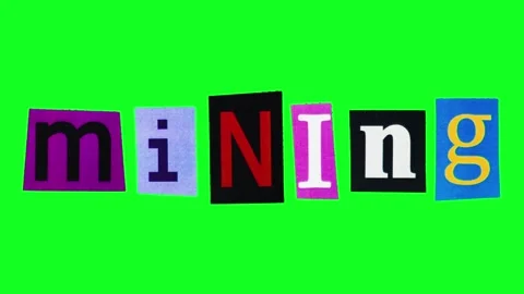 Mining word on chroma key background made as funny collage from colorful pieces Stock Footage 310611882