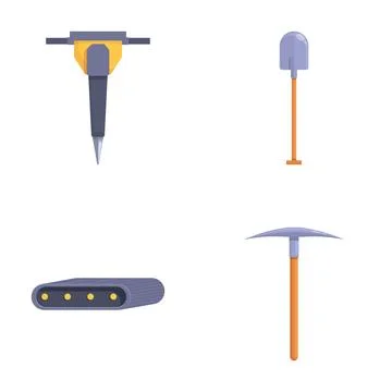 Mining work icons set cartoon vector. Equipment for mining industry 스톡 일러스트