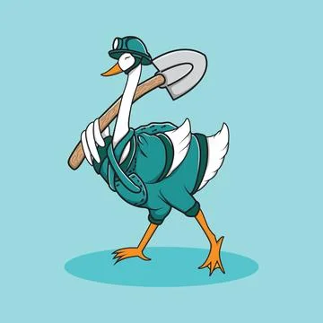 Mining worker goose character illustration on light blue theme Stock Illustration