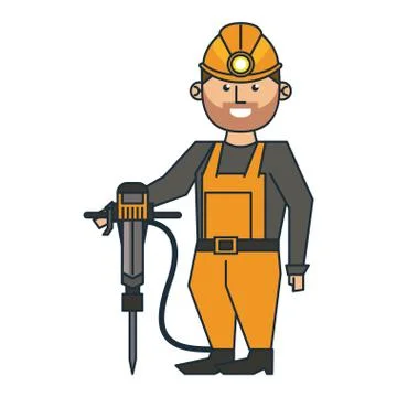 Mining worker with helmet and drill Stock Illustration