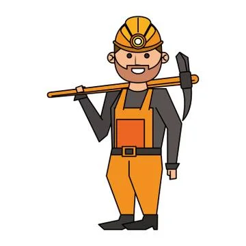 Mining worker holding pick tool cartoon Illustrazione stock