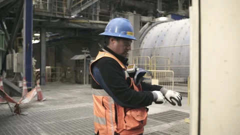 Mining Worker Inspecting Copper Processing Area at El Teniente Mine Stock Footage 339378796