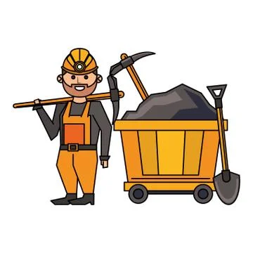 Mining worker with picks and shovel in train carrier 스톡 일러스트