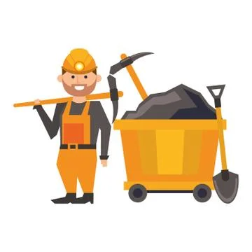 Mining worker with picks and shovel in train carrier 스톡 일러스트