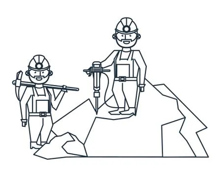 Mining workers with drill and pick 스톡 일러스트