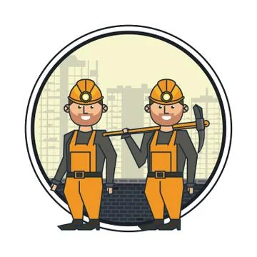 Mining workers with helmets and picks 스톡 일러스트
