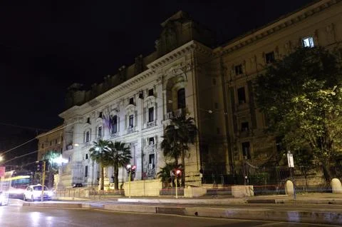 Ministero dell'istruzione facade at night in rome Stock Photos