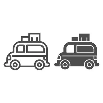 Minivan with boxes line and solid icon, Summer trip concept, car with luggage on イラスト素材