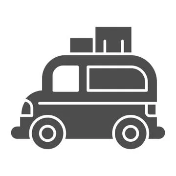 Minivan with boxes solid icon, Summer trip concept, car with luggage on roof イラスト素材