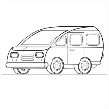 Minivan outline, coloring, isolated object on white background, vector Illustrazione stock