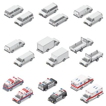 Minivan passenger, cargo, board mini truck commercial van, special police and Stock Illustration