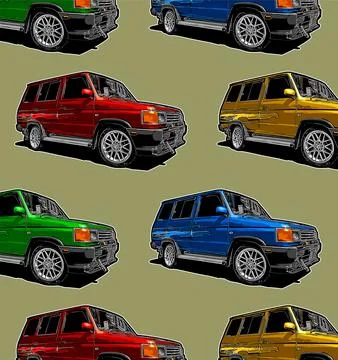 Minivan pattern colorful white screen Stock Illustration