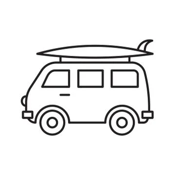 Minivan with surfboard on white background Stock Illustration