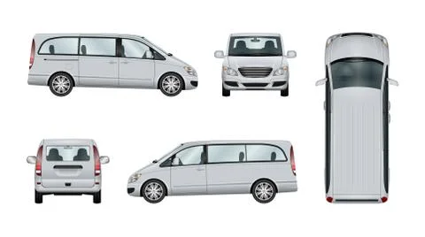 Minivan vector mockup. Isolated vehicle template side, front, back, top view Stock Illustration