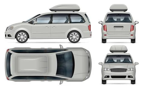 Minivan vector mockup. Isolated vehicle template side, front, back, top view Stock Illustration