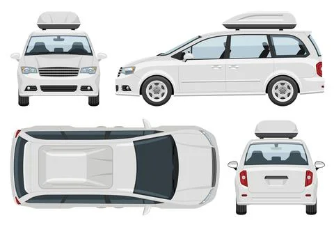 Minivan vector template. Vehicle branding mockup side, front, back top view Stock Illustration