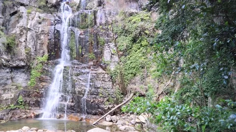 Minnamurra national park waterfall eroding rocks – panorama in 4k. Stock Footage 139963352