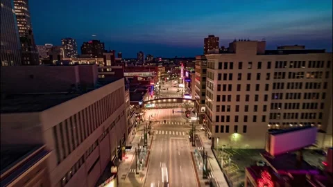 Minneapolis 4K Drone Hyperlapse Down Hennepin Ave at Night Stock Footage 220468442