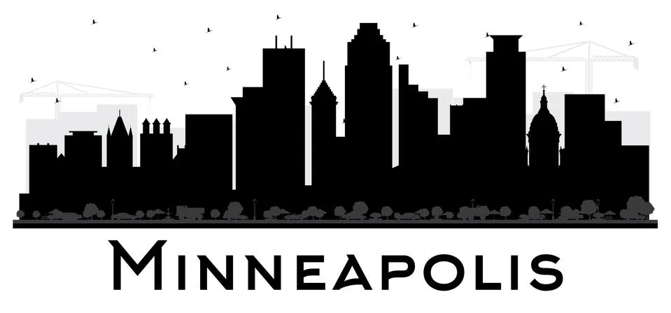 Minneapolis Minnesota USA Skyline Black and White Silhouette. Stock Illustration