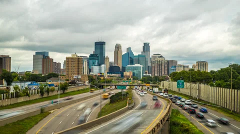 Minneapolis Skyline Traffic Time Lapse Logos Removed 4K 1080p 35w Stock Footage 67376531