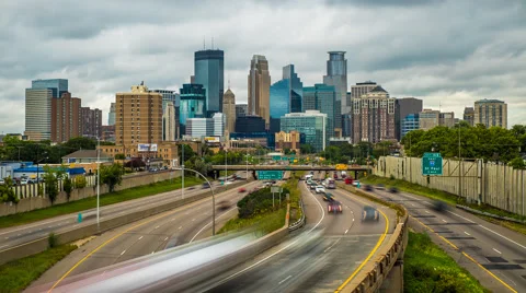 Minneapolis Skyline Traffic Time Lapse Logos Removed 4k 1080p 35w Stock Footage 67378347
