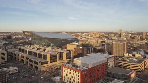 Minneapolis Stadium and Distant St. Paul Skyline Timelapse Stock Footage 87914262