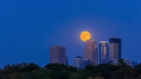 Minneapolis Supermoon Rising Stock Footage 55261592