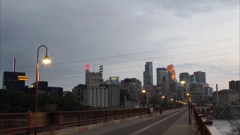 Minneapolis Time-lapse Stone Arch Bridge at Sunset Stock Footage 81797754