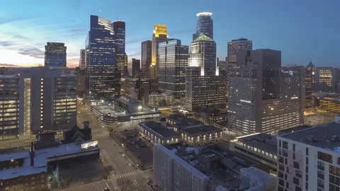 Minneapolis Twilight Dramatic Cityscape Stock Footage 87914219