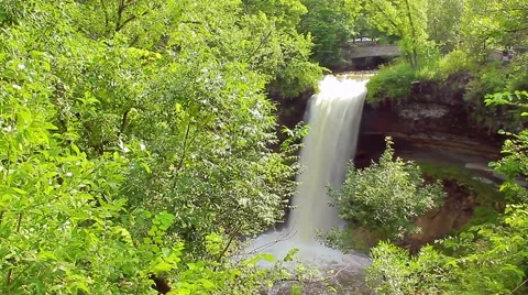 Minnehaha Falls through Trees Stock Footage 53368351