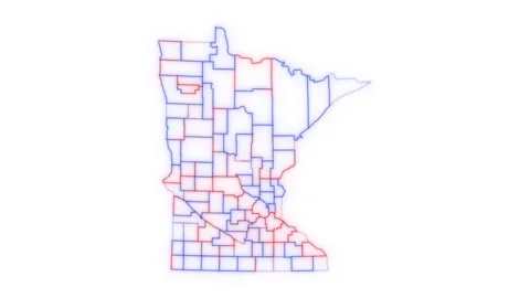 Minnesota county map red blue election outline white background seamless loop 스톡 동영상 343867839